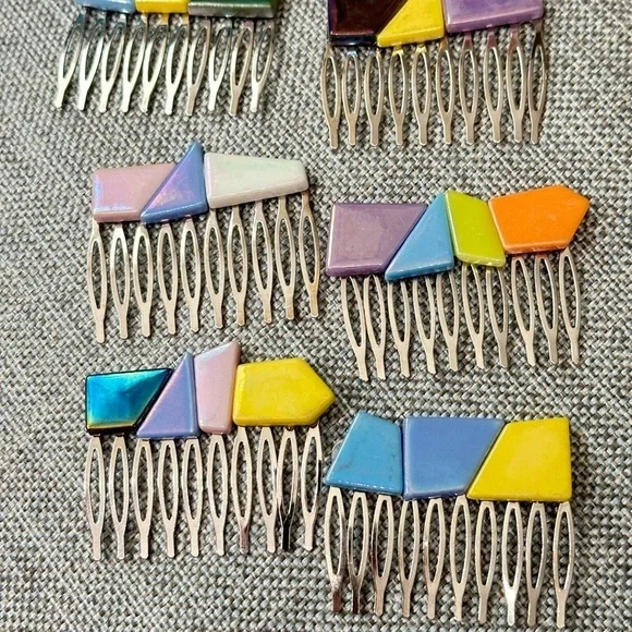 Handmade Hair Comb Lot of 6 Multicolored Hair Accessories handmade ceramic 4134 - Picture 3 of 9